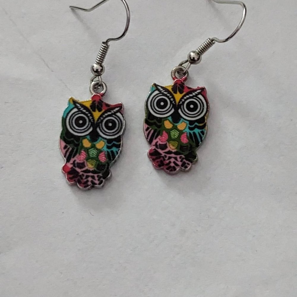 Multi Colored Owl Earrings